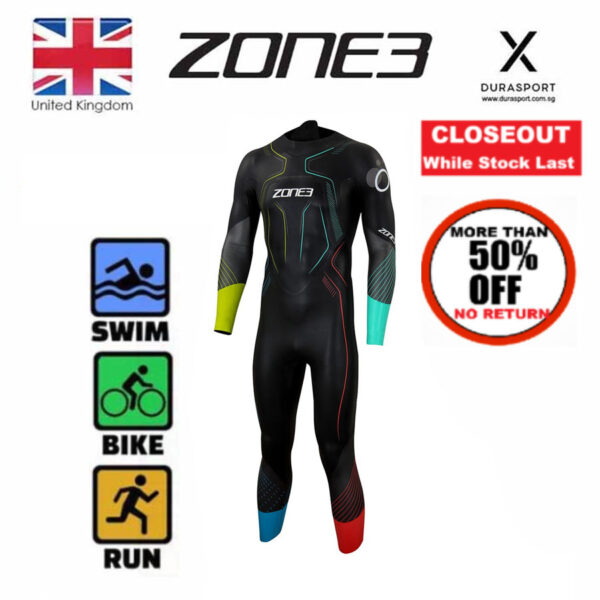 Zone3 Men Aspire Limited Edition Print Wetsuit - Black/Gun Metal/Multi