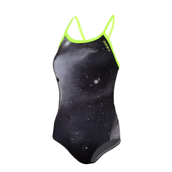 ZONE3 Women Cosmic Bound Back Swim Costume Grey/Fluro Yellow